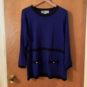Vintage royal blue and black sweater with gold buttons